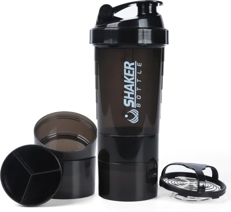 NATUREKIT Protein Shaker Bottle,16oz Gym Bottle with Mixing Ball and Storage, BPA Free Leak-Proof Secure Flip Cap,Workout Water Bottle for Smooth Shake and Pre Workout,Dishwasher Safe,Black